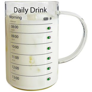 玻璃杯大容量1000ml家用带把喝水杯子时间刻度带盖透明茶杯水杯