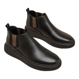 15mins头层牛皮男鞋男士秋季新款平底防滑中帮套脚真皮休闲皮鞋子