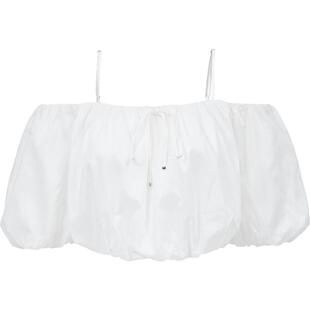 ONLY夏季甜美系带一字肩浪漫花苞泡泡袖短款雪纺衫上衣女