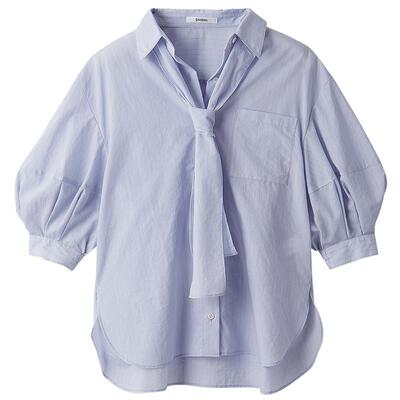 SNIDEL2025秋冬新品气质领带泡泡袖翻领单排扣衬衫上衣SWFB254205