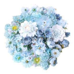 蓝色系仿真花玫瑰大丽菊 绢花diy手工头饰汉服发饰 痛包谷美装饰