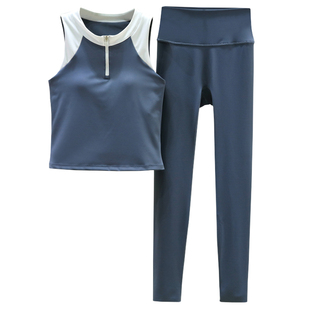 大胸MM瑜伽服女微胖高级感保守长款遮肚子健身普拉提训练背心套装