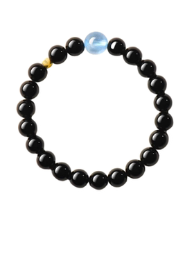 天然黑曜石手串海蓝宝水晶男女款手链平安守护补水聚财转运珠护身