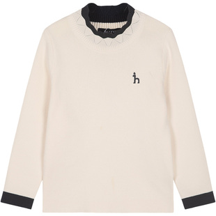 hazzys哈吉斯童装女童打底衫秋新中大童花边领撞色线衣