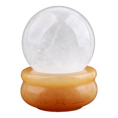 天然白水晶球摆件原矿石打磨聚宝盆底座客厅财位补缺角白色风水球