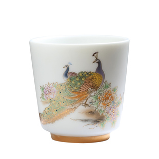 元青MULTIPOTENT主人杯中国白陶瓷羊脂玉功夫茶具品茗杯福佑丹雀