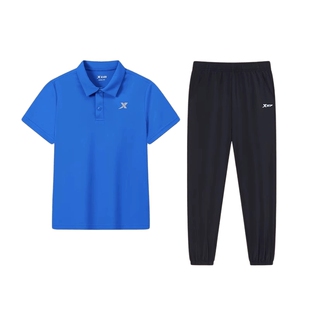 特步童装男童短袖套装夏季新款透气速干运动儿童POLO衫长裤运动服