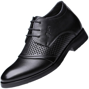 夏季男式增高鞋镂空洞洞鞋8cm10cm透气商务正装黑色皮鞋结婚男鞋