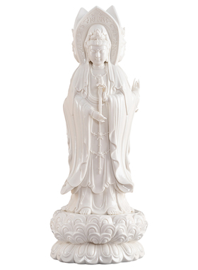 德化陶瓷南海观音菩萨佛像家用站立白瓷三面观音菩萨居家供奉摆件