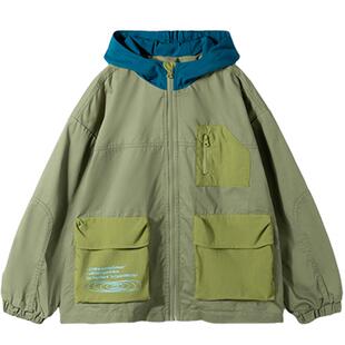 mipo春季儿童外套男女童户外运动服山系工装连帽上衣防风百搭薄款