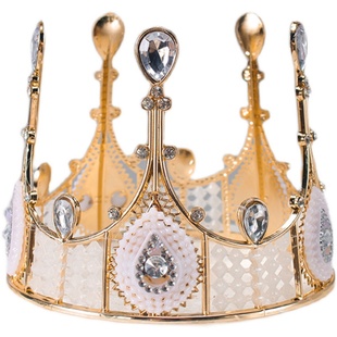 珍珠皇冠头饰公主儿童生日蛋糕装饰摆件满天星鲜花女王小皇冠配件