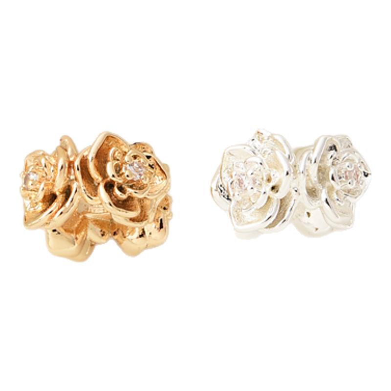 14K包金高保镶锆玫瑰花隔珠手工diy珍珠手链项链银色花朵串珠材料