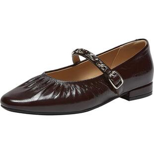 百思图2026春季新款牛皮玛丽珍鞋通勤尖头粗跟浅口女单鞋U2618AQ6