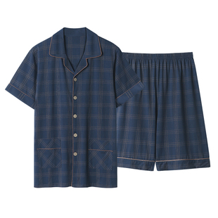 芬腾可安中老年人男士睡衣夏季短袖短裤纯棉中老年爸爸家居服