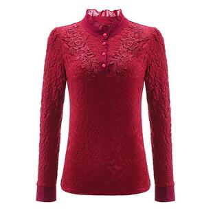 打底衬衫女士时尚洋气小衫2025秋冬季加绒加厚内搭蕾丝上衣可外穿