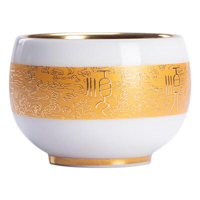 羊脂玉瓷鎏金主人杯高档单杯个人茶杯品茗杯白瓷茶盏轻奢茶碗送礼