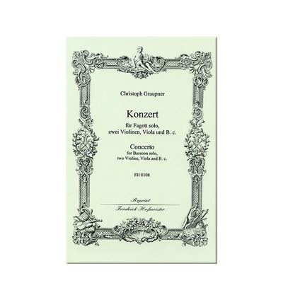 格劳普纳协奏曲 巴松管两支小提琴中提琴低音通奏 霍夫曼斯特原版乐谱书 Graupner Concerto Bassoon 2Violins Viola B C FH8108