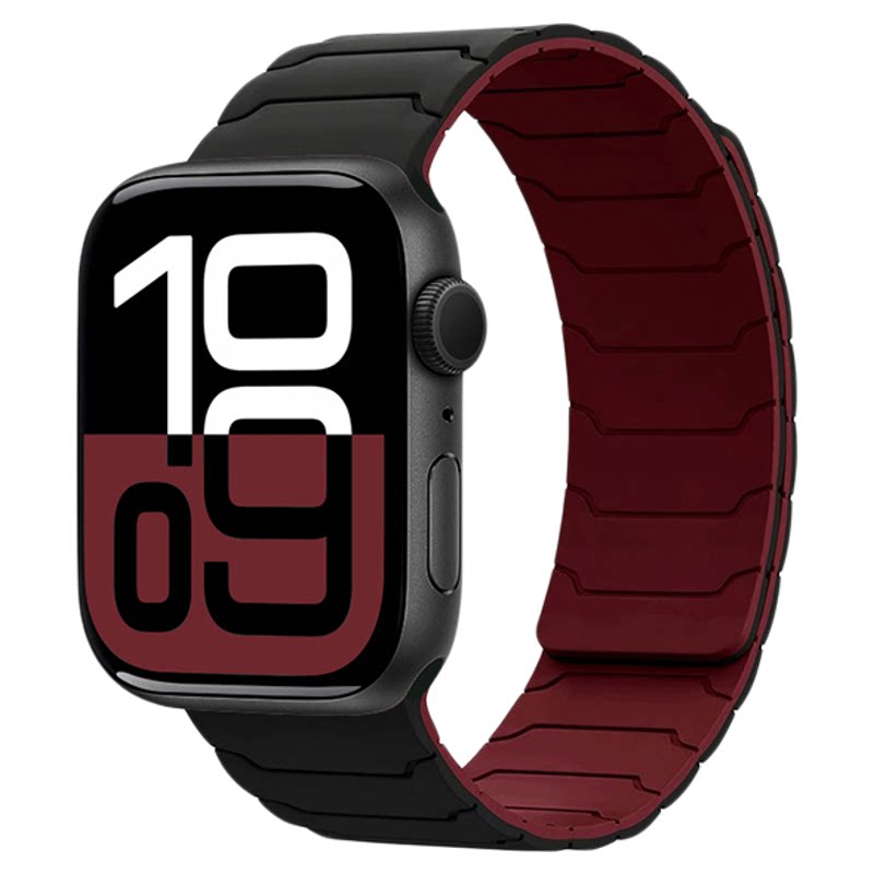 适用苹果手表S10磁吸表带iWatch9铠甲勇士applewatch高级硅胶腕带S8/S7/S6/Se智能手环夏季男士运