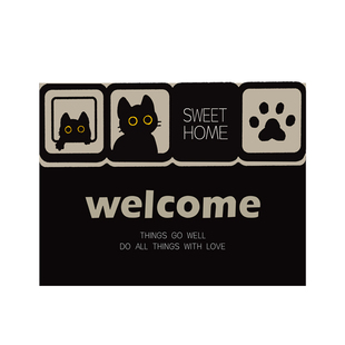 HAPPY可爱小黑猫欢迎回家地垫家用入户门除尘丝圈防滑耐磨地毯