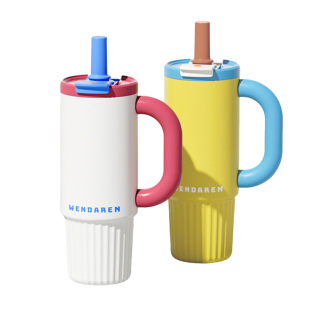 1000ML大容量女生高颜值保温杯 陶瓷内胆保温保冷车载水杯冰霸杯