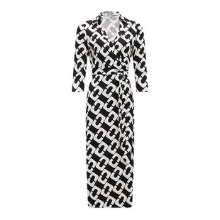 [100%真丝 品牌经典]DVF黑白大锁链针织桑蚕丝裹身连衣裙MR40E00