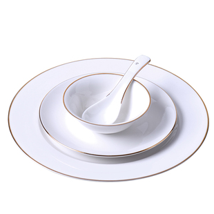 高档陶瓷酒店餐具摆台四件套饭店金边摆台金线摆台酒楼会所盘碗碟