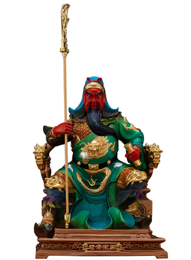 纯铜冰金彩关圣帝君神像供奉摆件