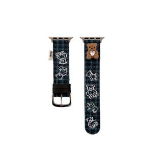 适用applewatchS11/10韩系红色格纹立体小熊表带苹果手表ultra3/2男女情侣iwatch9/8/7/6新款休闲百搭SE腕带
