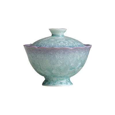 谦航紫青花口高足仿宋窑变盖碗