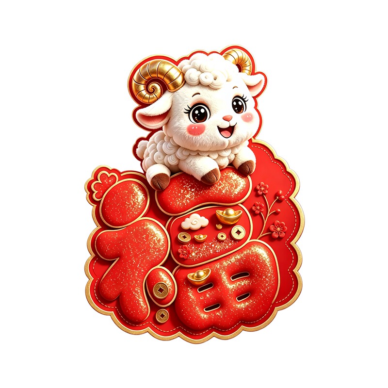 可爱小羊福字墙贴异形门贴金元宝梅花祥云红金新春玻璃装饰防水贴