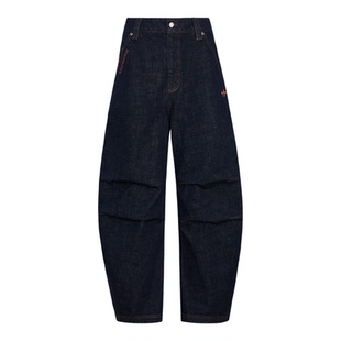 阿迪达斯三叶草男裤2026春情人节款纯棉宽松运动弯刀牛仔裤KT6365