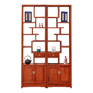 花梨木博古架客厅展示架茶室茶杯架刺猬紫檀新中式置物架实木隔断