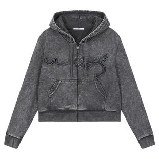 SLY2026早春新品复古甜酷风做旧短款连帽卫衣外套女038JSZ80-1001