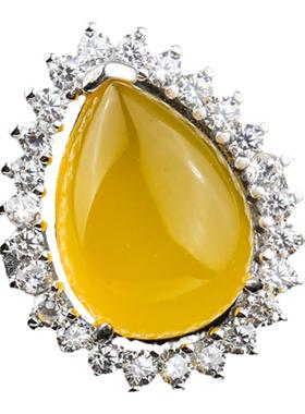 戒指空托水滴形微镶DIY琥珀