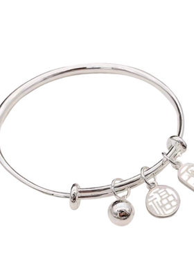 平安铃铛福光面银手镯女轻奢时尚小众设计感学生款送闺蜜女朋友