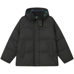 【厚款 90%鹅绒】BEANPOLE滨波秋冬女拼接领可拆卸连帽面包羽绒服