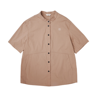 HONRN/红人宽松显瘦休闲棉混纺短袖立领衬衫女上衣夏季HI22OC667