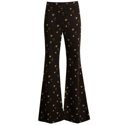 墨蒂珂自然腰长款印花微喇休闲裤