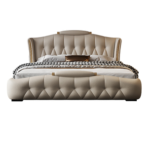 蓝色理想意式轻奢真皮床主卧双人床简约现代2米x2米2高端软包婚床