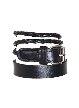 朋克皮革叠戴手环编织皮带扣腕带