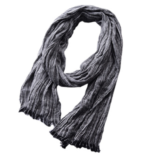 新款男士围巾薄款高档时尚百搭文艺棉麻围巾男条纹春秋深灰色条纹