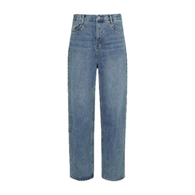 金属撞钉四季蓝色水洗百搭牛仔裤