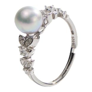 礼兰珠宝 晚意S925银海水真多麻色珍珠戒指7-8mm