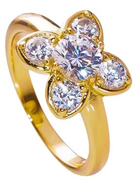 进口D色莫桑石四叶戒指女款