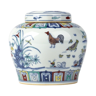 三勤堂景德镇陶瓷手绘觅食茶叶罐