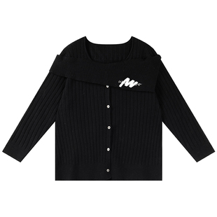 早八主理人风设计感软糯纯色毛衣胖莹莹大码女装秋冬刺绣针织开衫