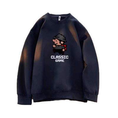 100%纯棉美式重磅超级玛丽圆领卫衣男潮牌加绒加厚宽松上衣长袖衫