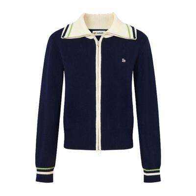 含绵羊毛翻领开衫长袖针织衫