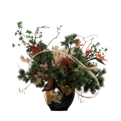 鲲屿 酒店大堂桌花仿真花艺【野鹤竹绿】会所定制设计样板房摆件