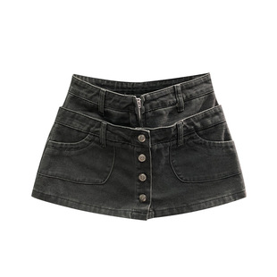 假两件高腰牛仔短裙女2026夏天新款时尚个性防走A字辣妹半身裙潮